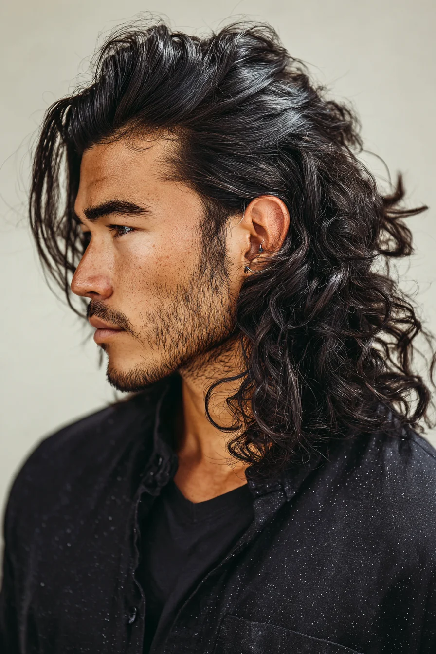 Long Wavy Mens Hairstyle — Layered, Textured Shoulder-Length Cut