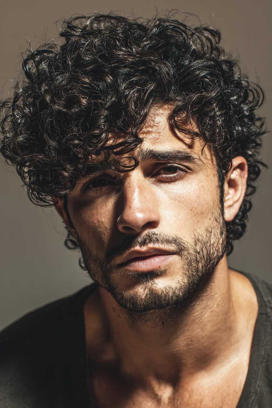 Medium-Length Curly Top with Tapered Sides for Men