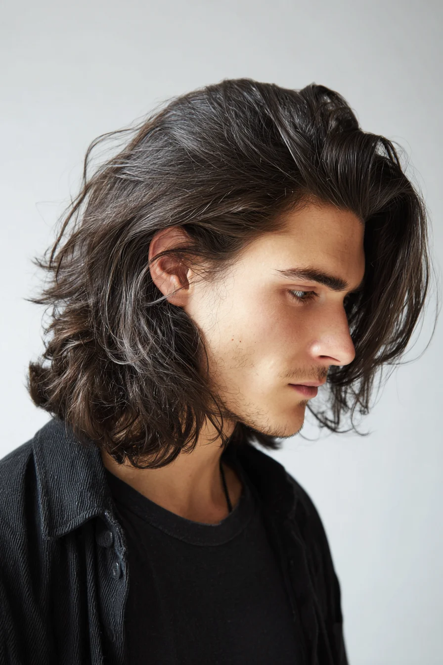 Medium-Length Layered Mens Cut — Textured Shoulder-Length Hairstyle