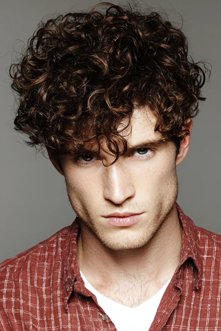 Medium-Length Natural Curls with Textured Fringe — Mens Curly Hairstyle