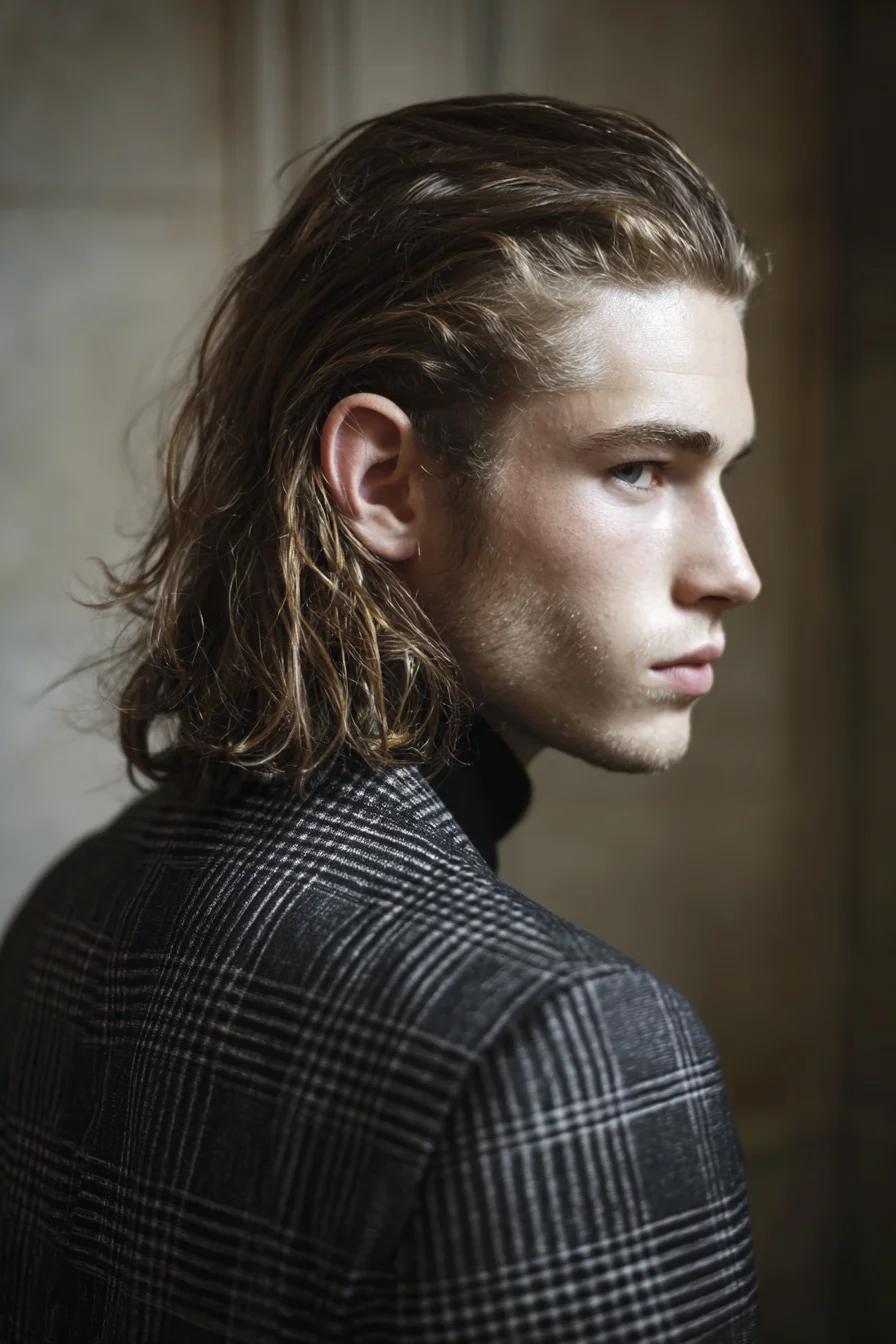 Medium-Length Textured Slick-Back Hairstyle for Men