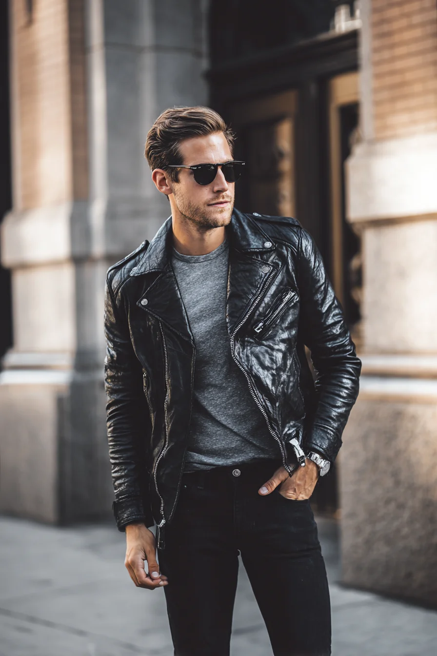 Mens Black Leather Biker Jacket Outfit — Urban Casual, Date Night & Street Style