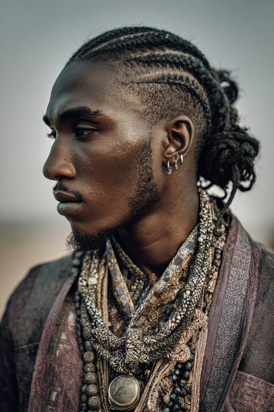 Mens Cornrow Braided Bun with Tapered Sides — Textured Hair Style