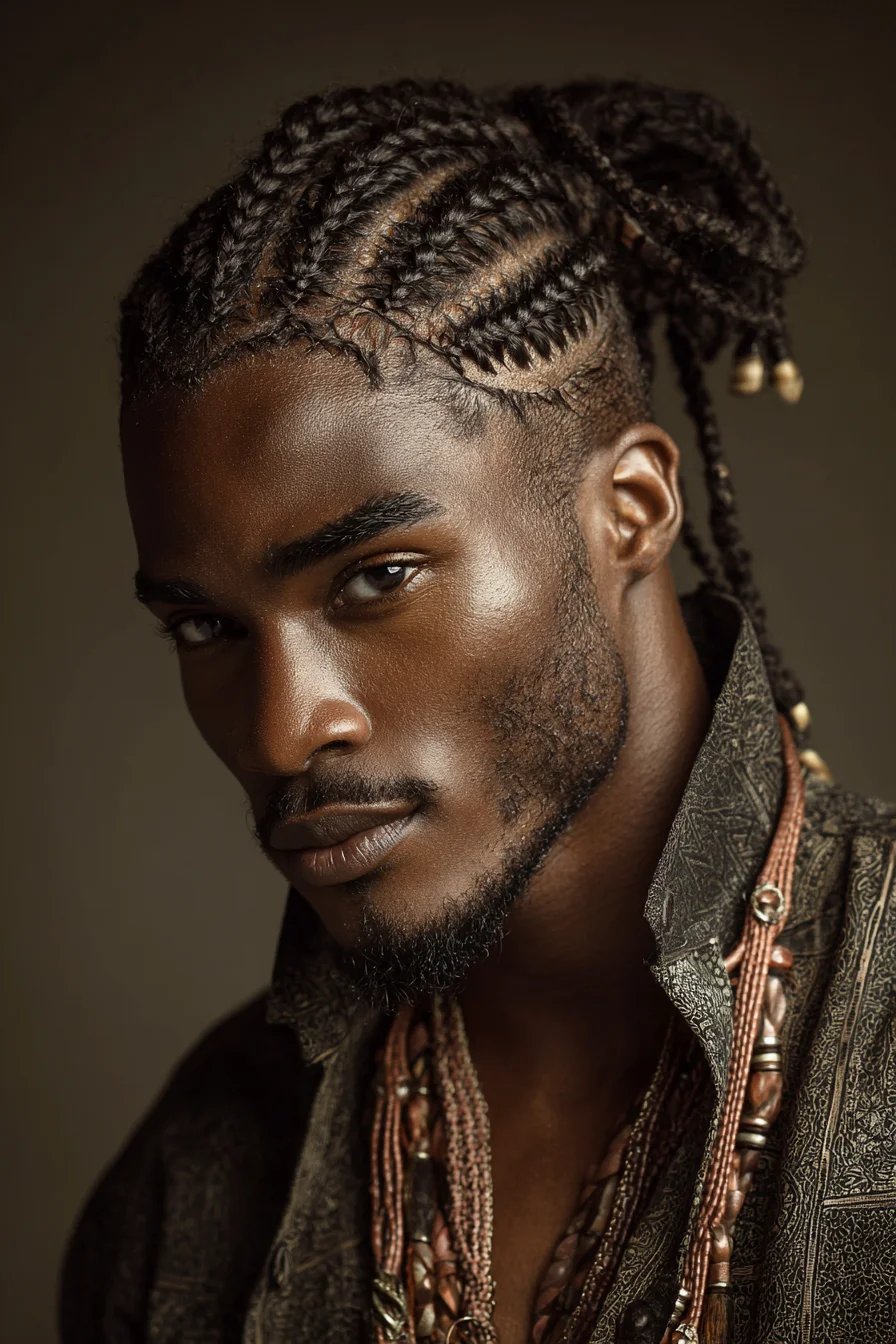 Mens Cornrow Braids into Low Ponytail — Braided Style for Afro Hair