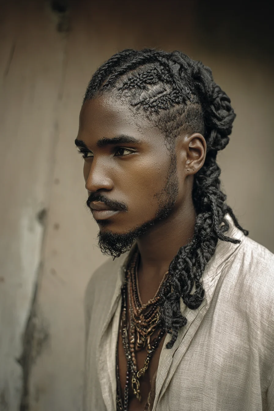 Mens Cornrow-to-Braided Ponytail — Textured Braids & Low Bun