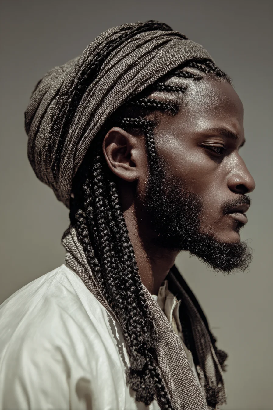 Mens Cornrows and Long Braids with Turban Wrap