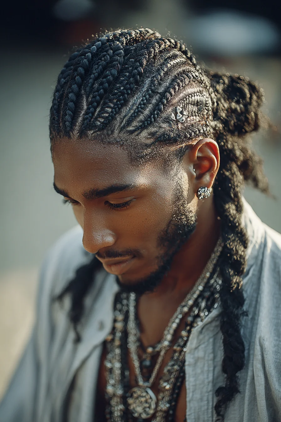 Mens Cornrows into Braided Low Ponytail — Sleek Protective Style