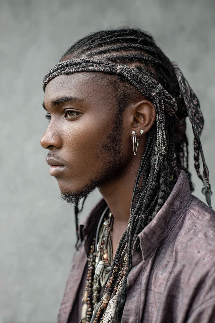 Mens Cornrows with Long Beaded Braids — Braided Hairstyle for Modern Men