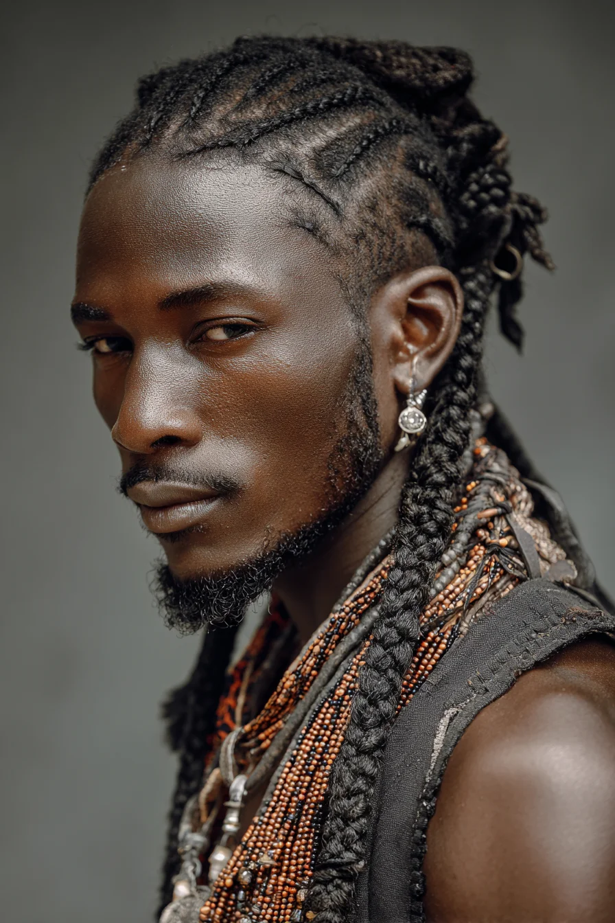 Mens Cornrows with Long Braids — Textured Braided Hairstyle