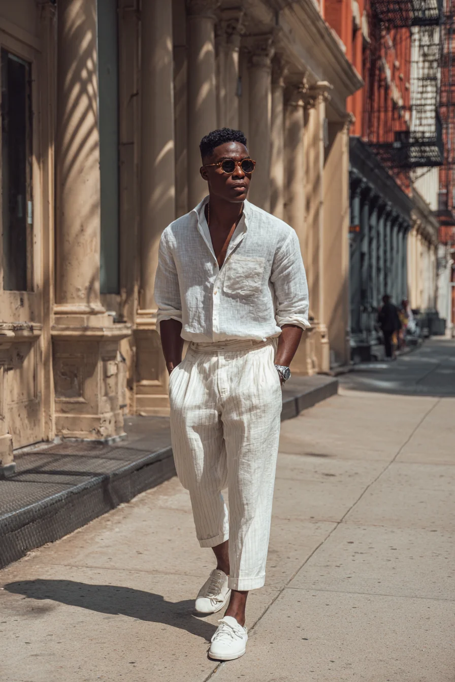 Mens Linen Summer Outfit — Casual White-on-White Tailored Look