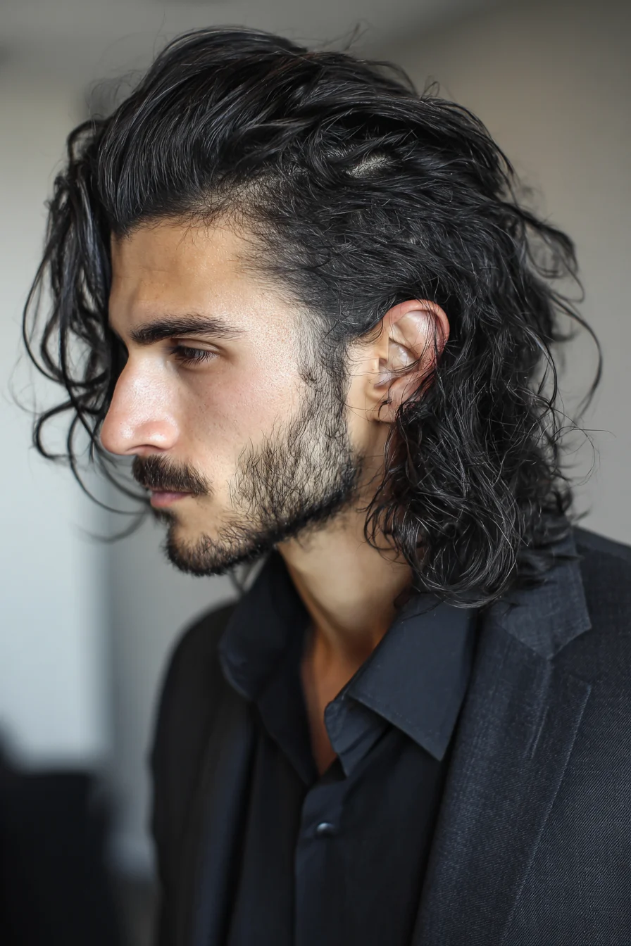 Mens Long Wavy Hair — Textured Back-Swept Style