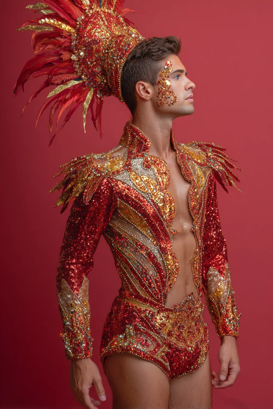Mens Red & Gold Sequined Carnival Costume — Performance Styling & Fit Guide