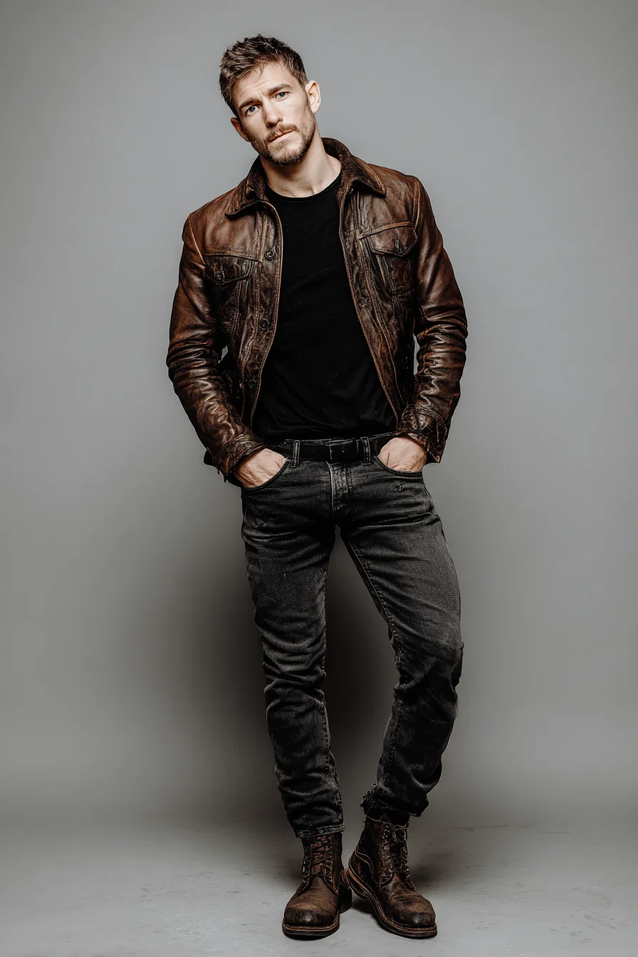 Mens Rugged Leather Jacket Look — Casual Date & Weekend Outfit