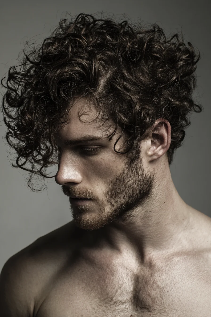 Mens Textured Medium-Length Curly Top with Tapered Sides