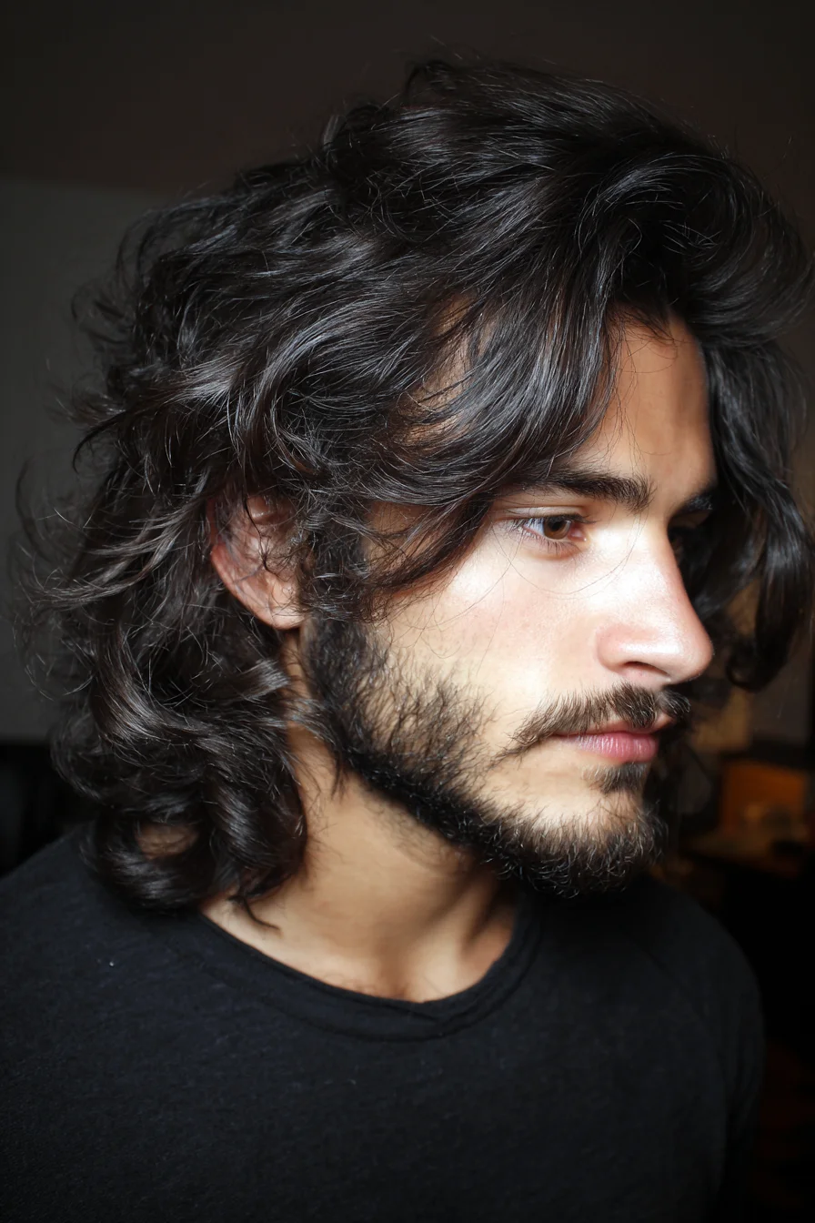 Mens Textured Medium-Length Wavy Hair with Curtain Fringe