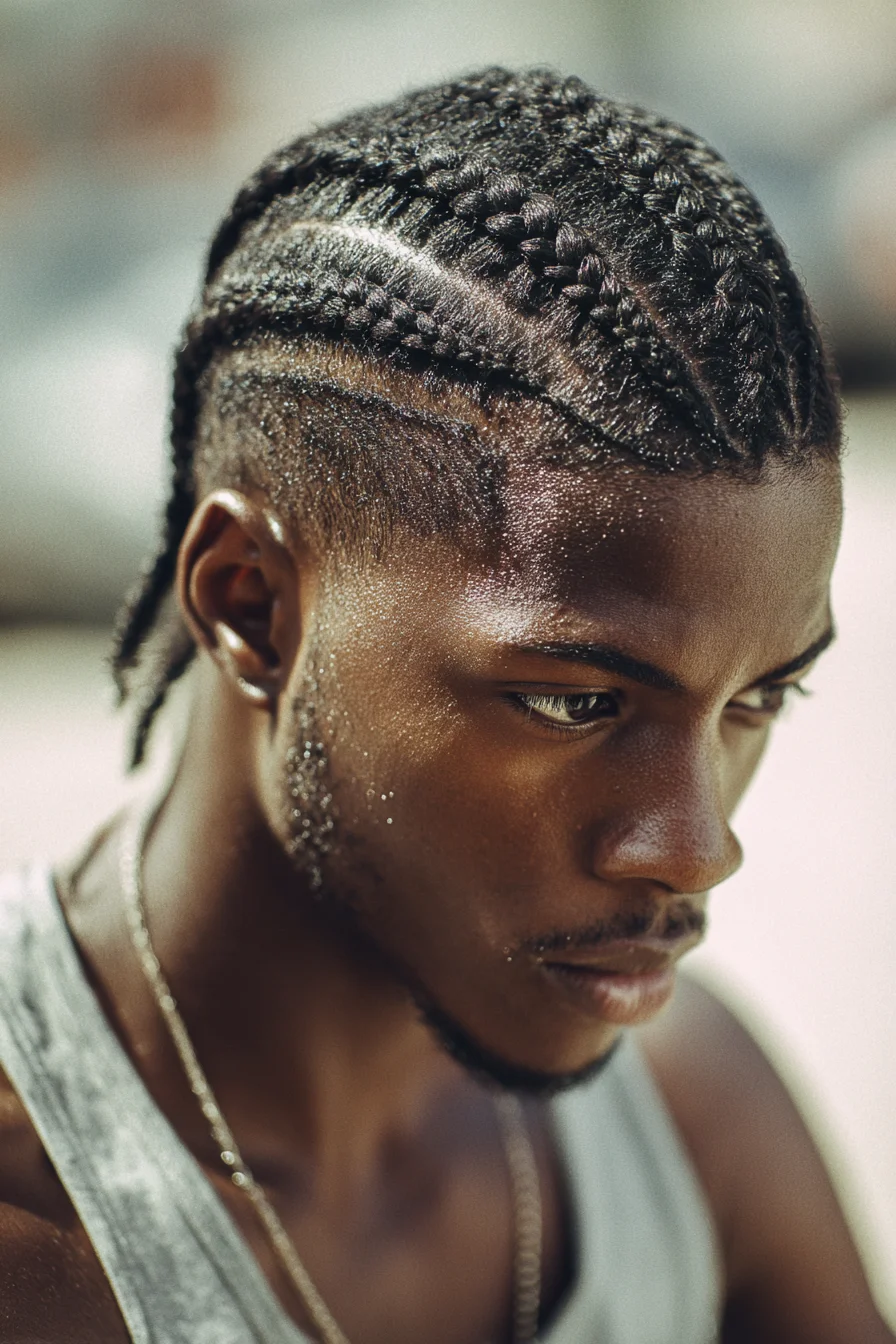 Mens Tight Cornrows with Low Taper Fade