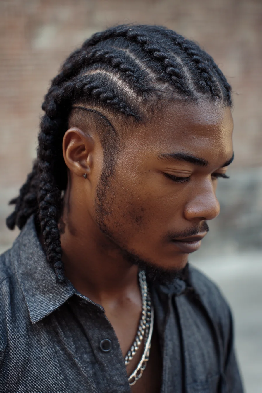 Mens Tight Straight-Back Cornrows with Clean Partings