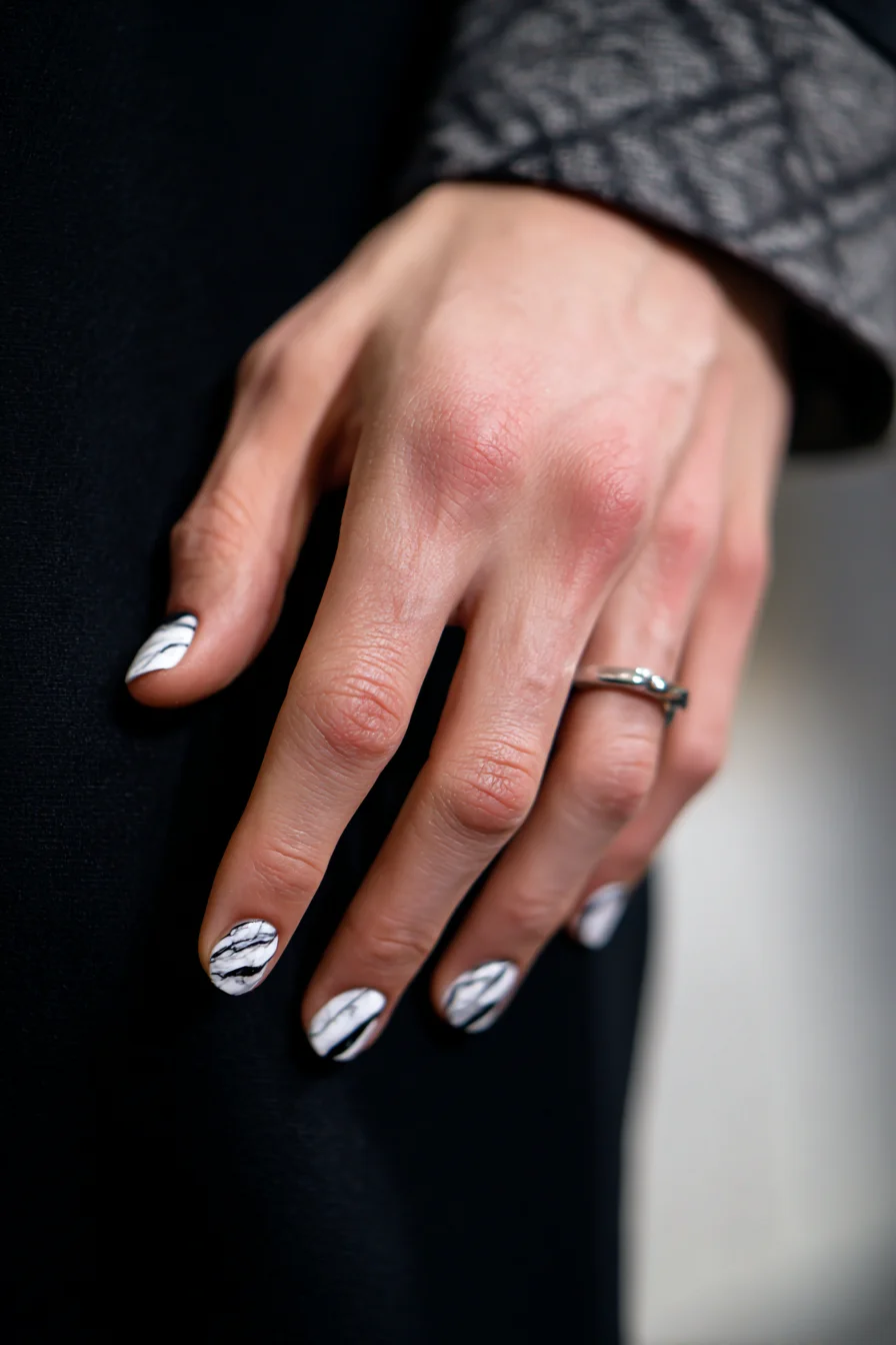 Minimalist Marble Finger Tattoo — Fine‑Line Knuckle & Vein Motif