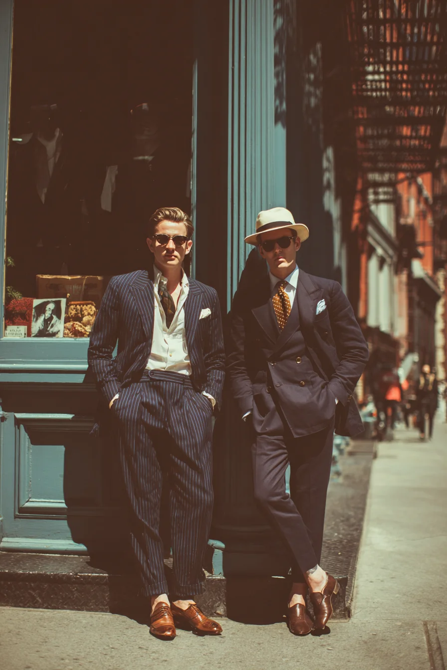 Modern Vintage-Inspired Navy Suits — Smart-Casual Street Style for Men