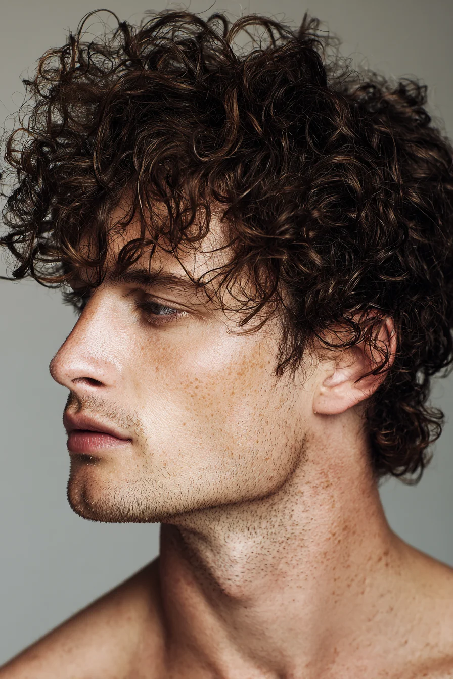 Natural Tousled Curly Top with Tapered Sides for Men