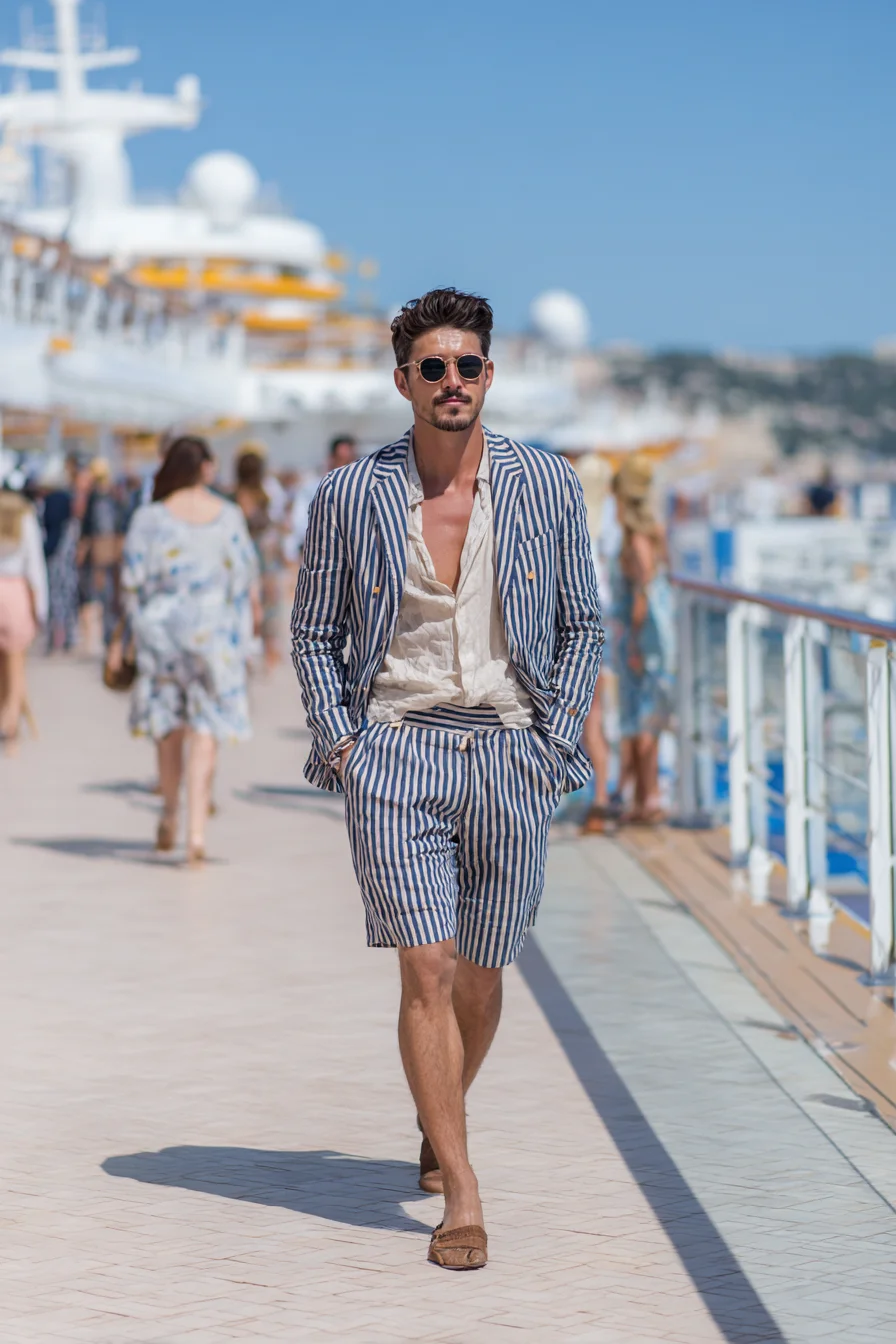 Nautical-Striped Linen Suit — Resort-Ready Mens Summer Outfit