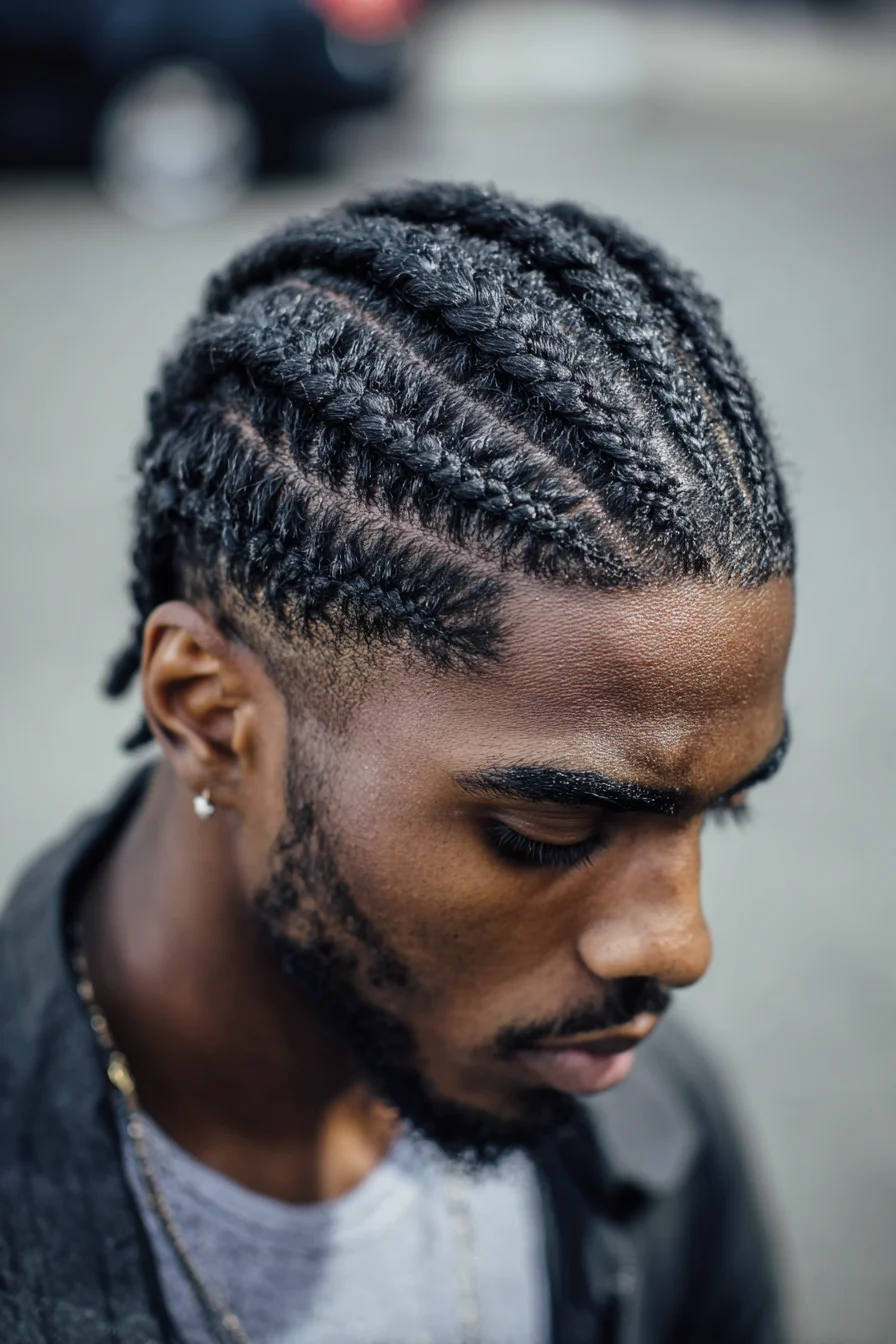 Neat Medium Cornrows for Men — Low-Profile Braided Hairstyle with Clean Parts