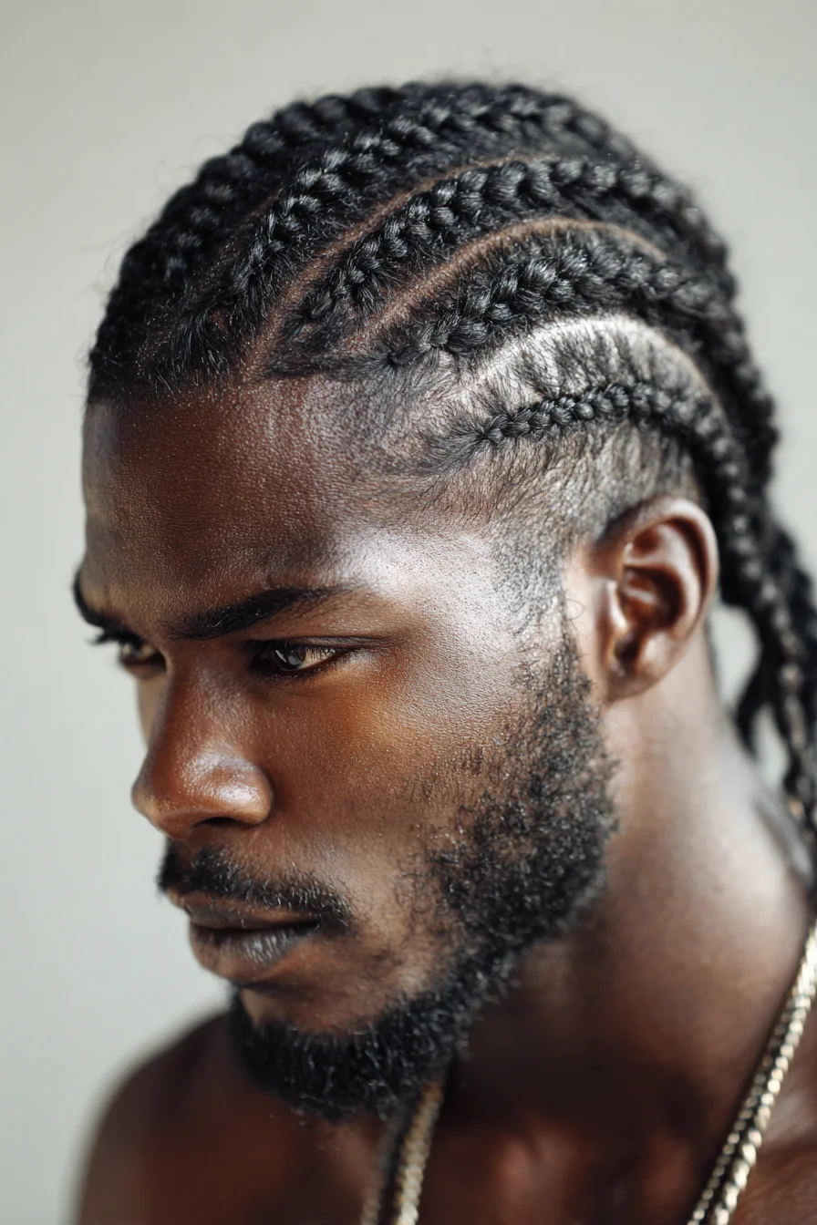 Neat Parallel Cornrow Braids for Men — Tapered Sides, Sculpted Lines
