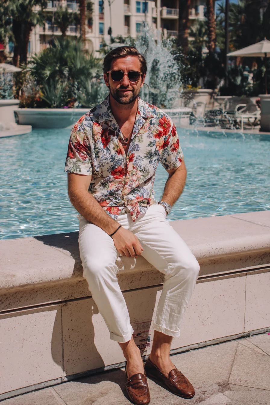 Resort-Ready Floral Shirt & White Chinos — Smart Casual Summer Outfit