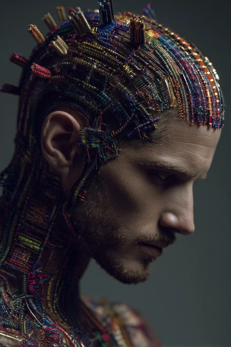 Sculptural Micro-Braids with Color Thread Wraps — Mens Textured Look