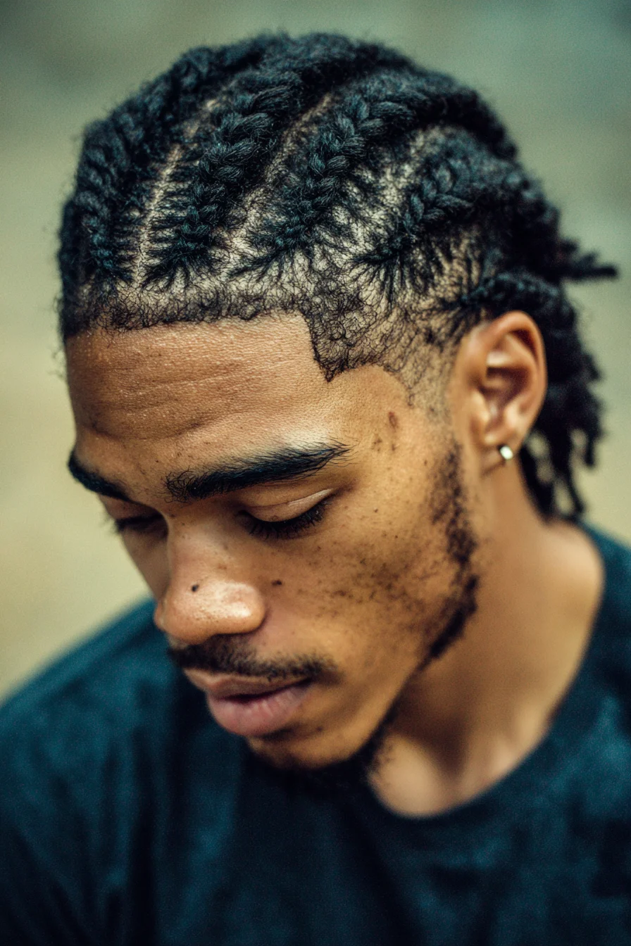 Short Cornrows with Low Taper and Sharp Lineup