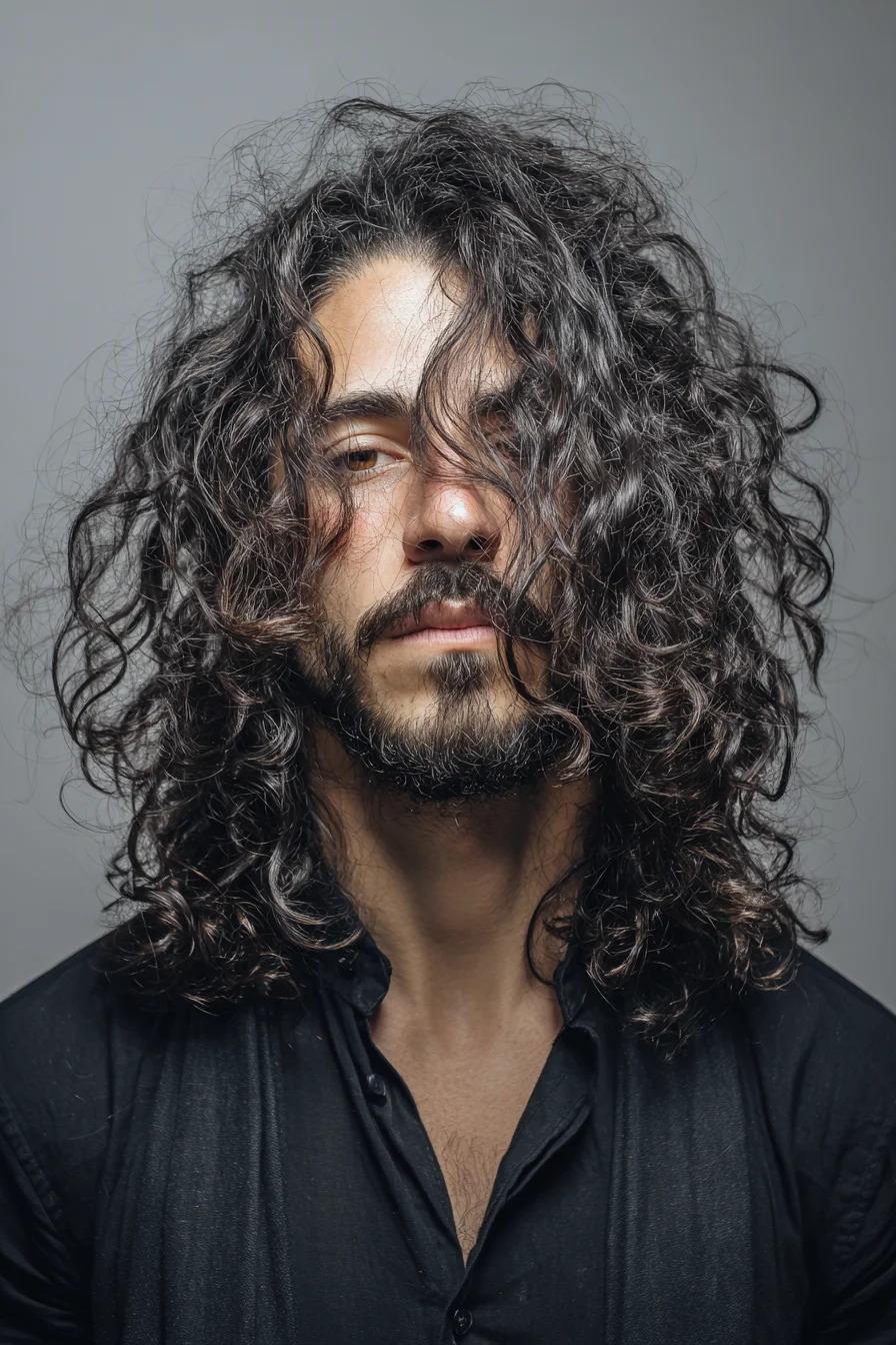 Shoulder-Length Curly Layers for Men — Natural Texture & Movement