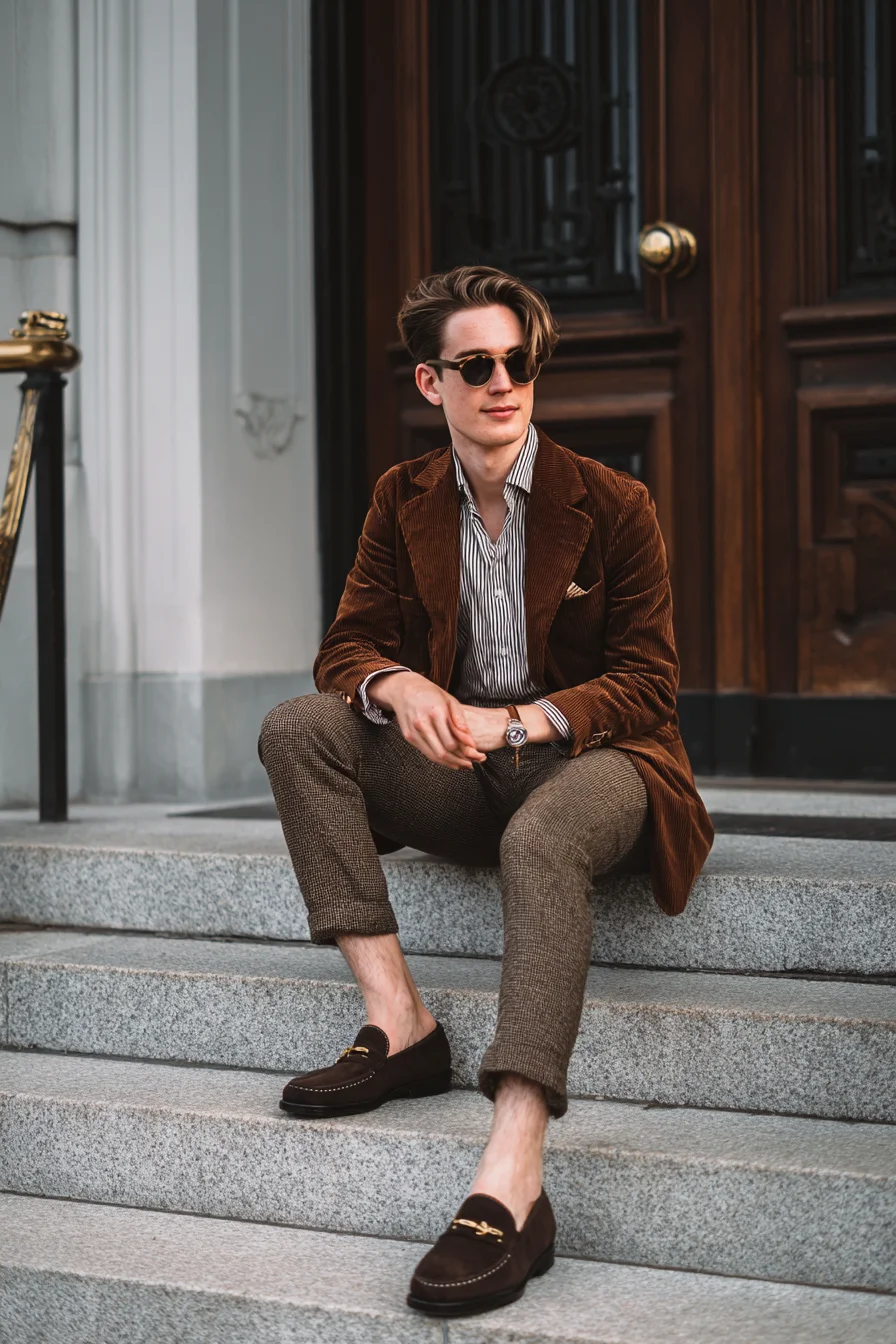Smart-Casual Corduroy Blazer & Tweed Trousers — Autumn Mens Outfit