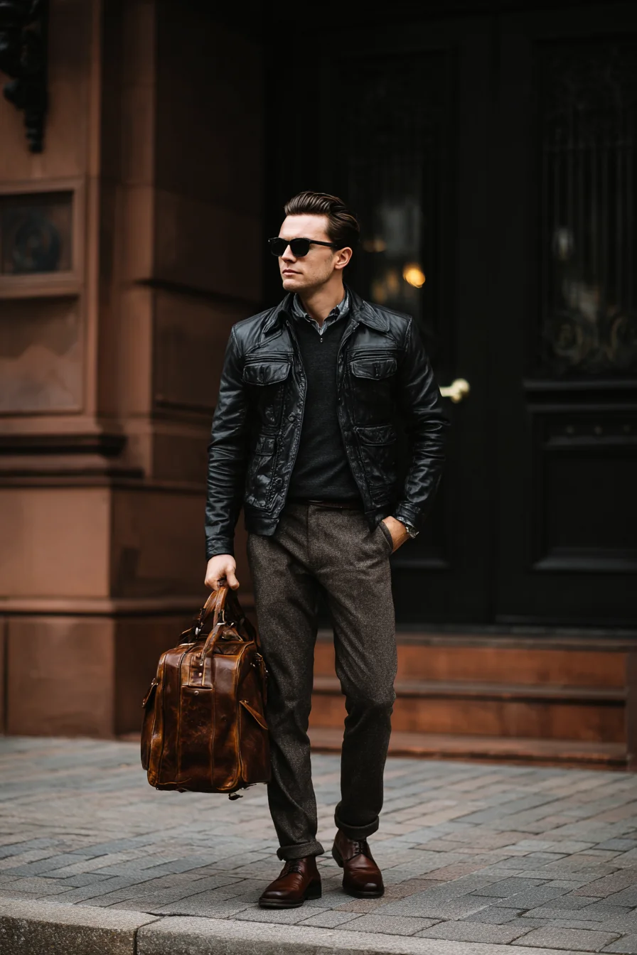 Smart Casual Leather Jacket Outfit — City & Travel Style for Men