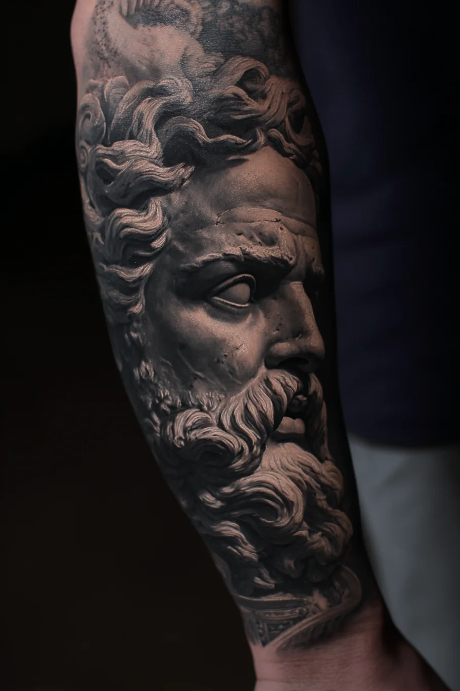 Smart-Casual Mens Outfit with Statement Forearm Tattoo — Navy Top & Light Chinos