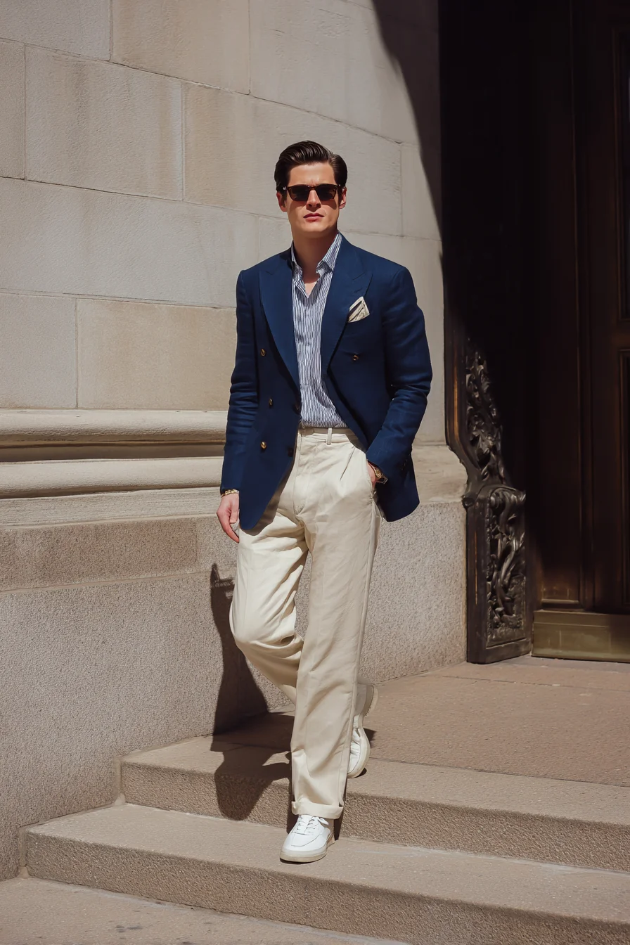 Smart-Casual Navy Blazer & Cream Chinos — Modern Mens Outfit