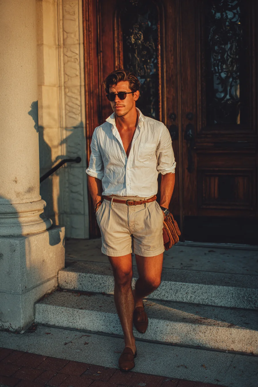 Smart-Casual Summer: Linen Shirt, Pleated Shorts & Leather Loafers