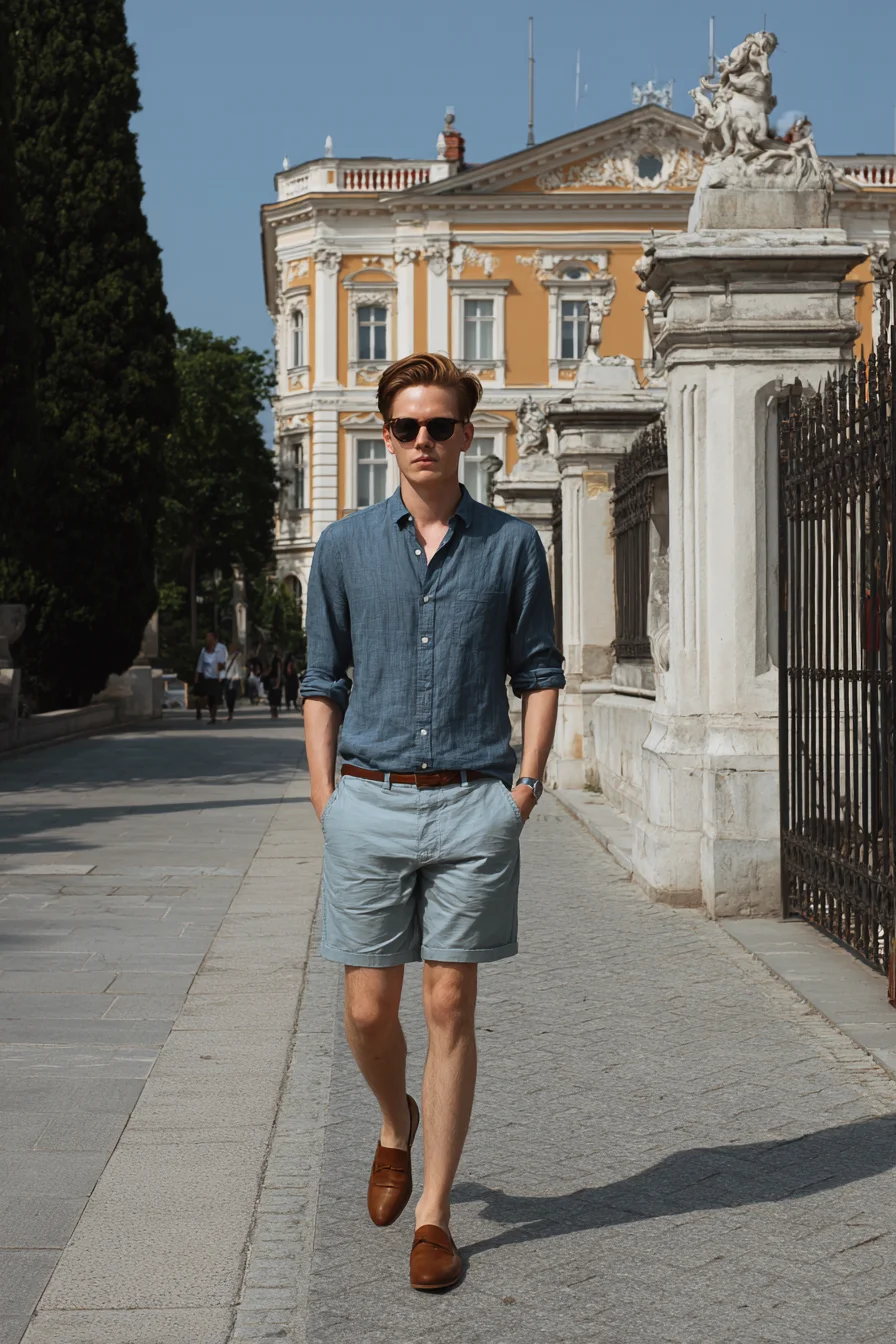 Smart-Casual Summer: Linen Shirt, Tailored Shorts & Leather Loafers