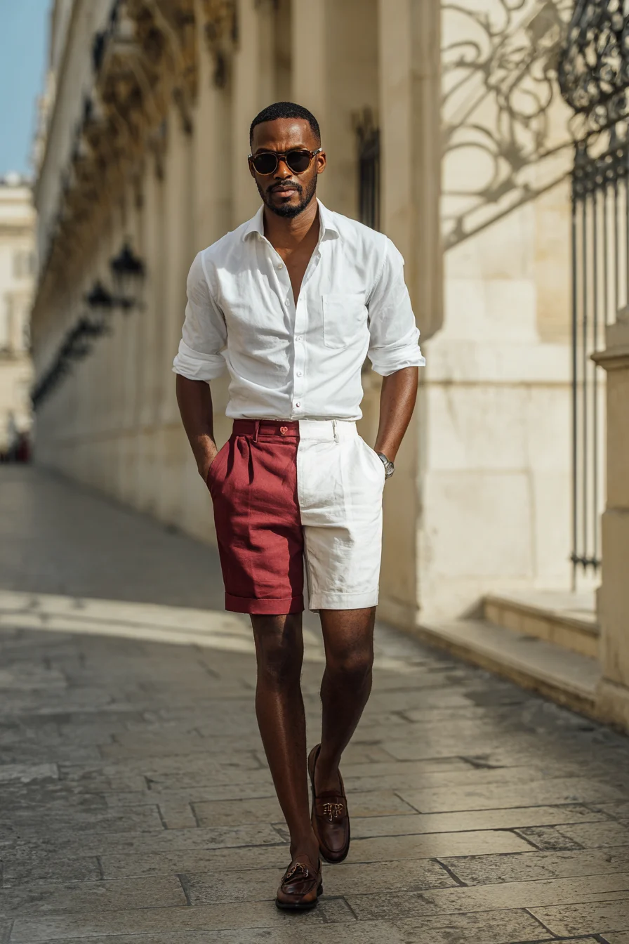 Smart-Casual Summer: White Linen Shirt with Two‑Tone Shorts