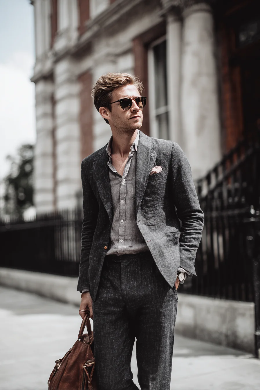 Summer Grey Linen Suit — Smart-Casual Mens Tailored Look