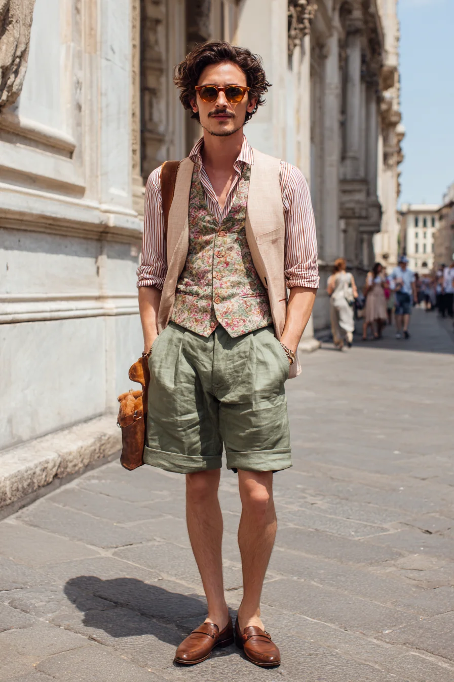 Summer Smart-Casual: Linen Shorts, Tailored Vest & Floral Waistcoat