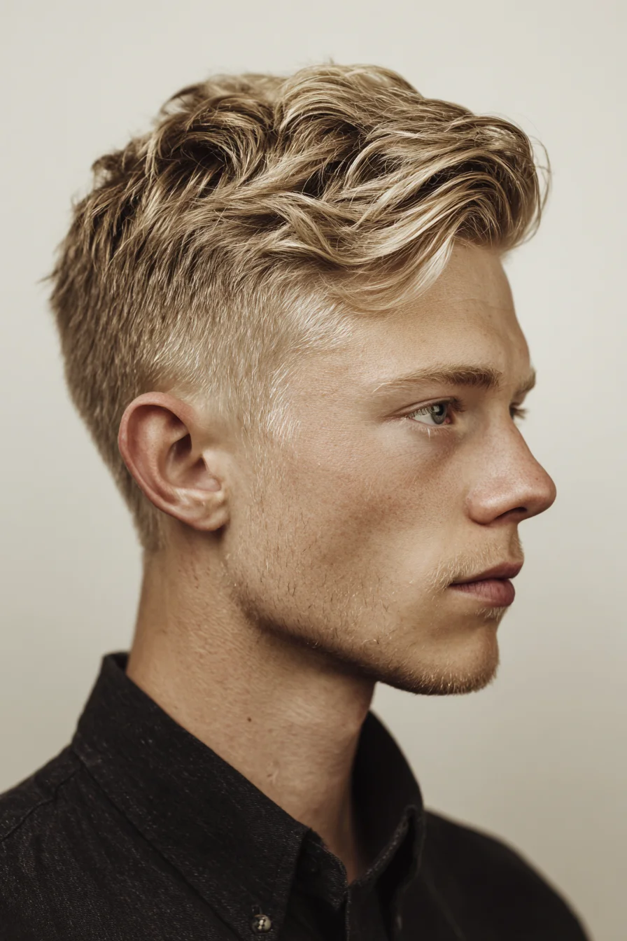 Textured Blonde Quiff with Low Fade for Modern Men