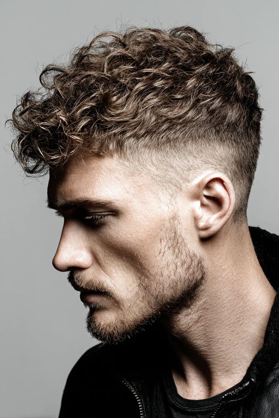 Textured Curly Crop with Low Fade — Mens Curly Top, Short Sides