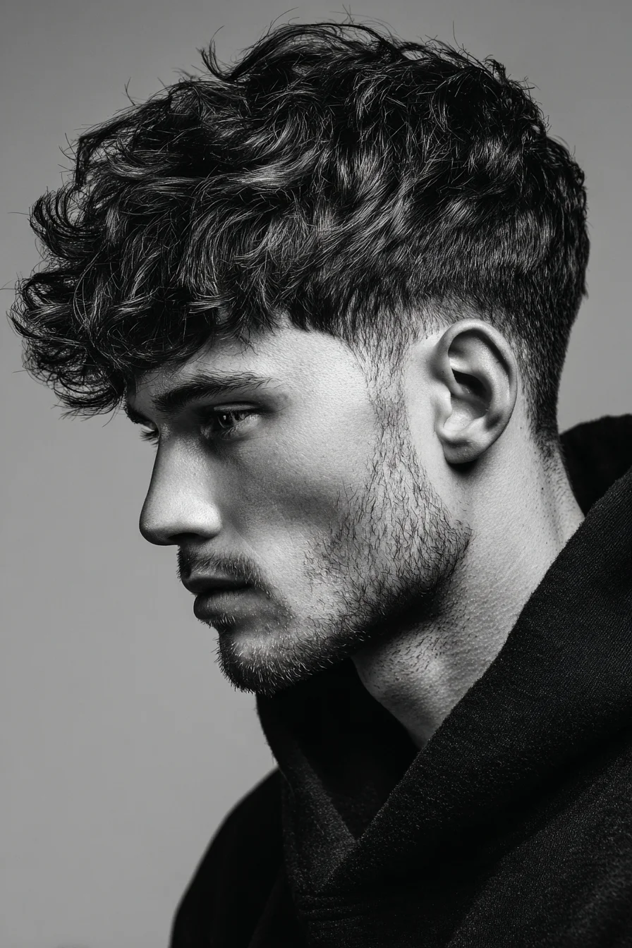 Textured Curly Crop with Low Fade — Mens Modern Short Top