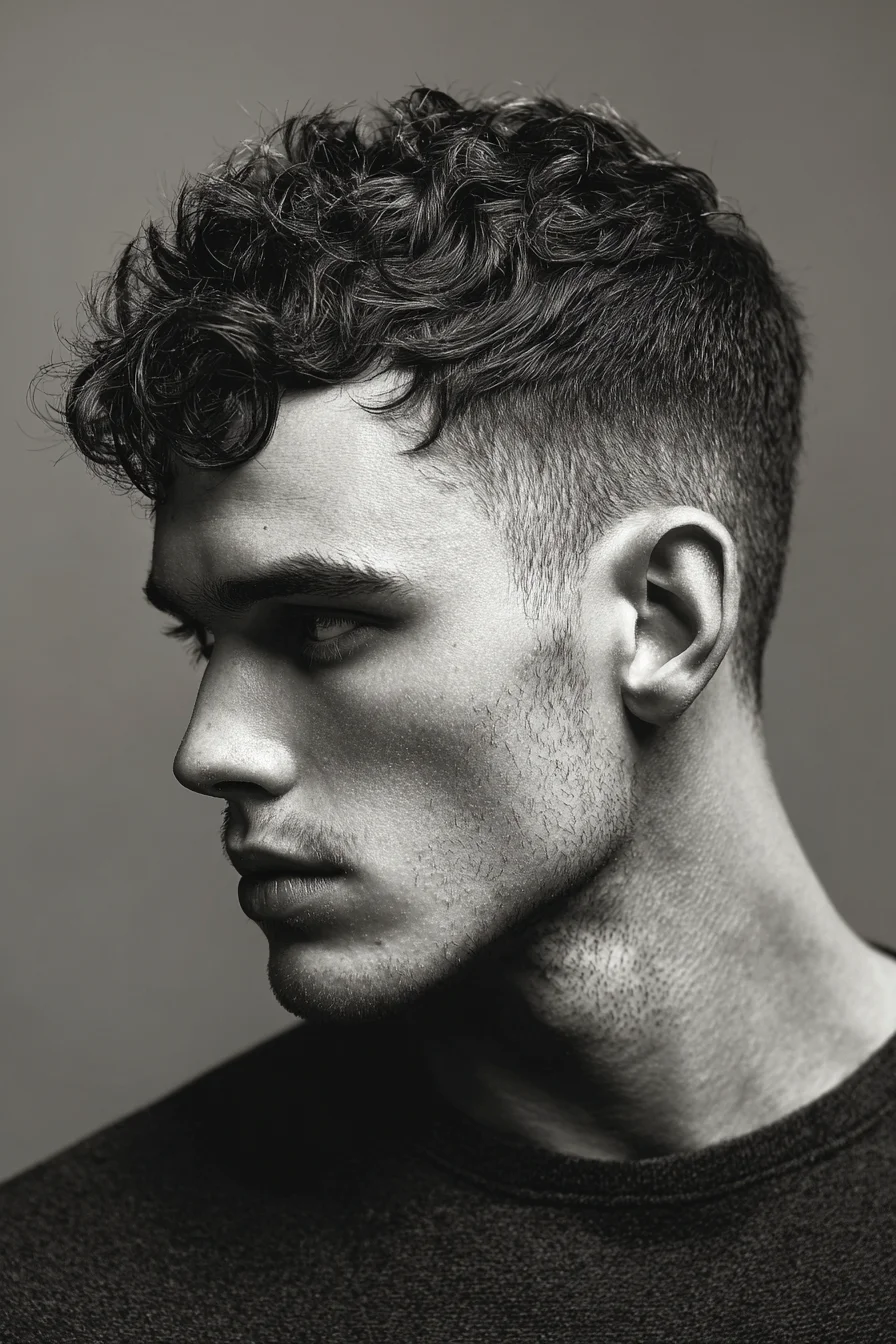 Textured Curly Crop with Tapered Sides