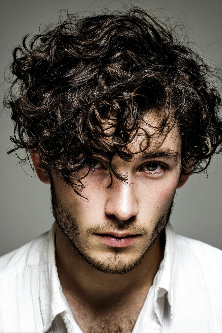 Textured Curly Fringe for Men — Messy Natural Curls, Medium Length