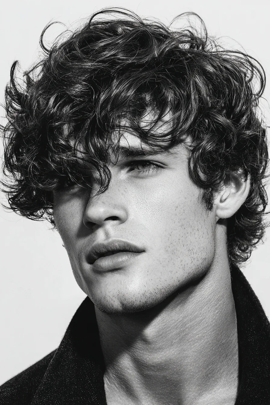 Textured Curly Fringe for Men — Messy Wavy Top