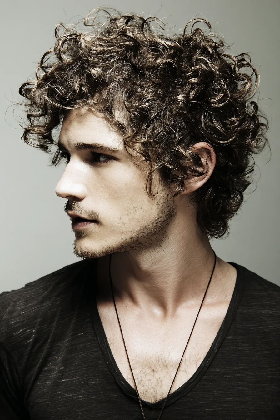 Textured Curly Medium-Length Mens Cut — Natural Volume & Definition