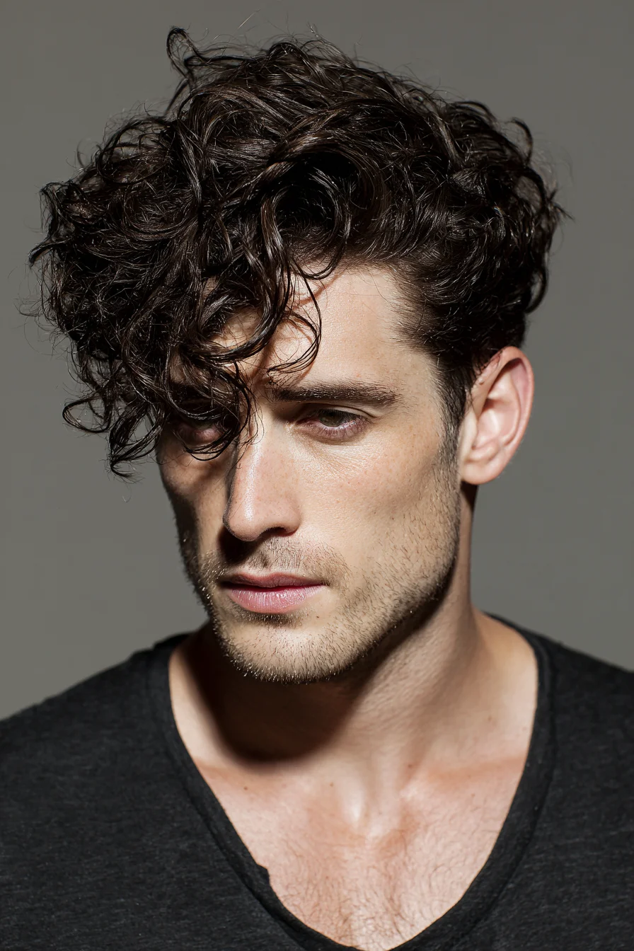 Textured Curly Top with Tapered Sides – Mens Long Curly Fringe