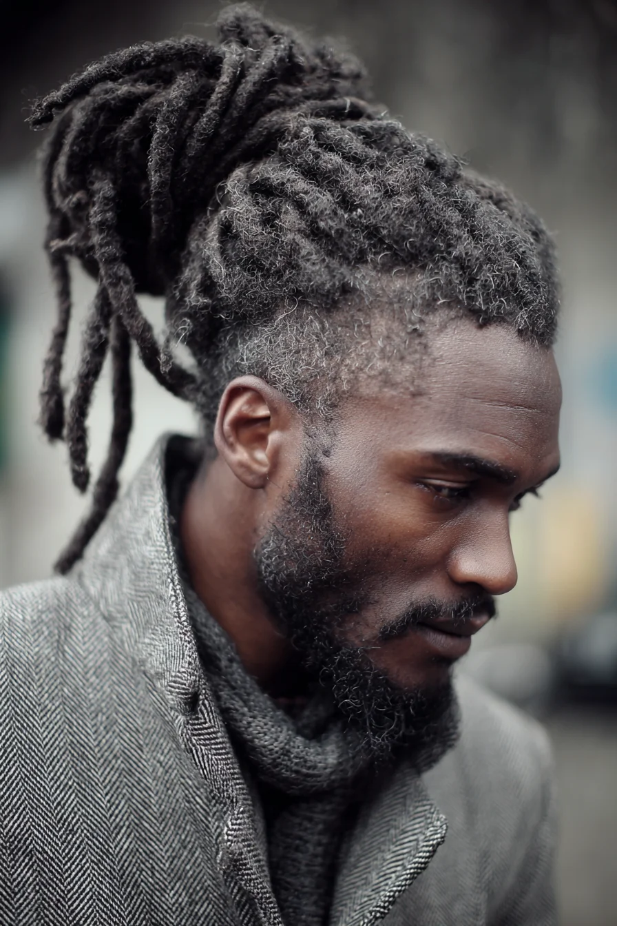 Textured Dreadlock High Bun with Tapered Sides — Mens Natural Hairstyle