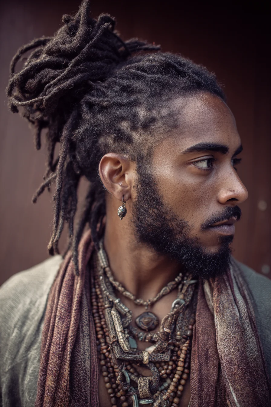 Textured Dreadlock Man Bun with Tapered Sides — Mens Hairstyle